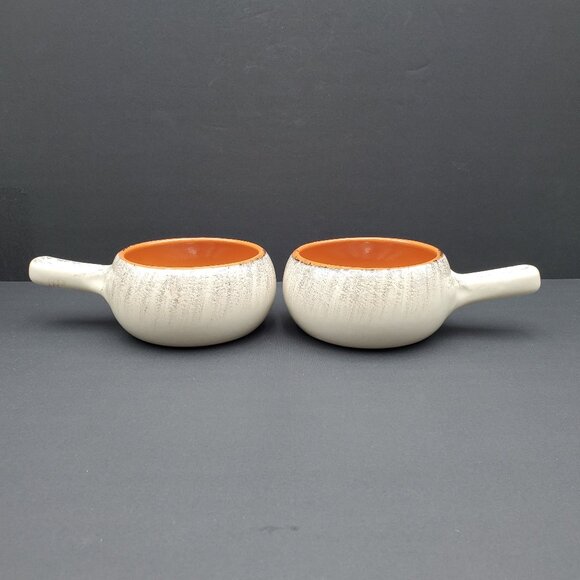 De Silva Terracotta Handled Soup Bowls Grayish White Chowder Chili Crocks - Picture 2 of 5